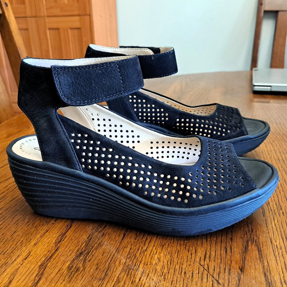 Clarks Black Reedly Salene Jump Wedge Sandal Size 7